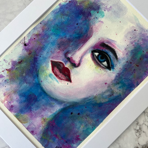 Enchantment Abstract Acrylic Watercolor Effect Painting of Woman's Face - Picture 5 of 13